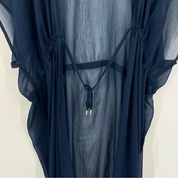 Echo Navy Blue Sheer Drawstring Topper Kimono One Size Cover Up Resort Vacay - Picture 2 of 4